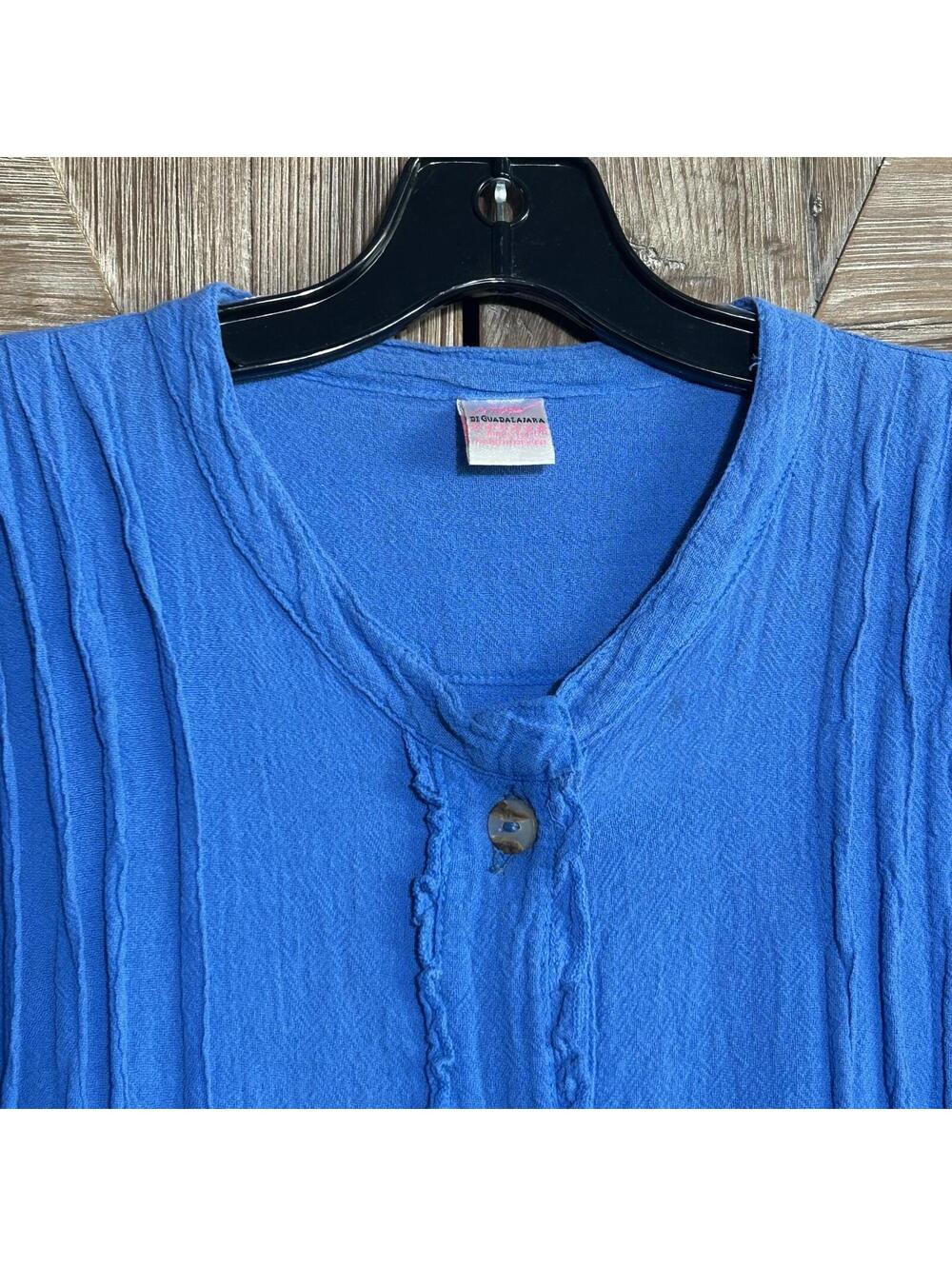 Women's Textured Button Up Tunic Top Blue 3/4 Sleeve Cotton NWT Medium Boho - Picture 3 of 7